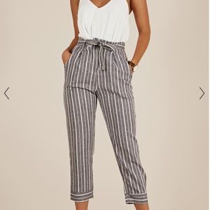 Showpo I Belong With You High Waist Dropped Linen Look Striped Trouser with Tie
